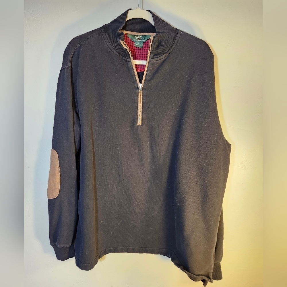 Woolrich Men's Gray Quarter-Zip Sweater 100% Cotton Elbow Patches Pullover Sz L